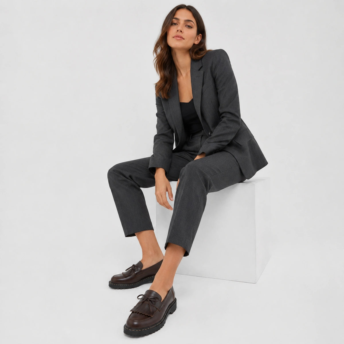 Mocassin en Cuir Marron Foncé Frange et Lacets Nœud Papillon | Elodie