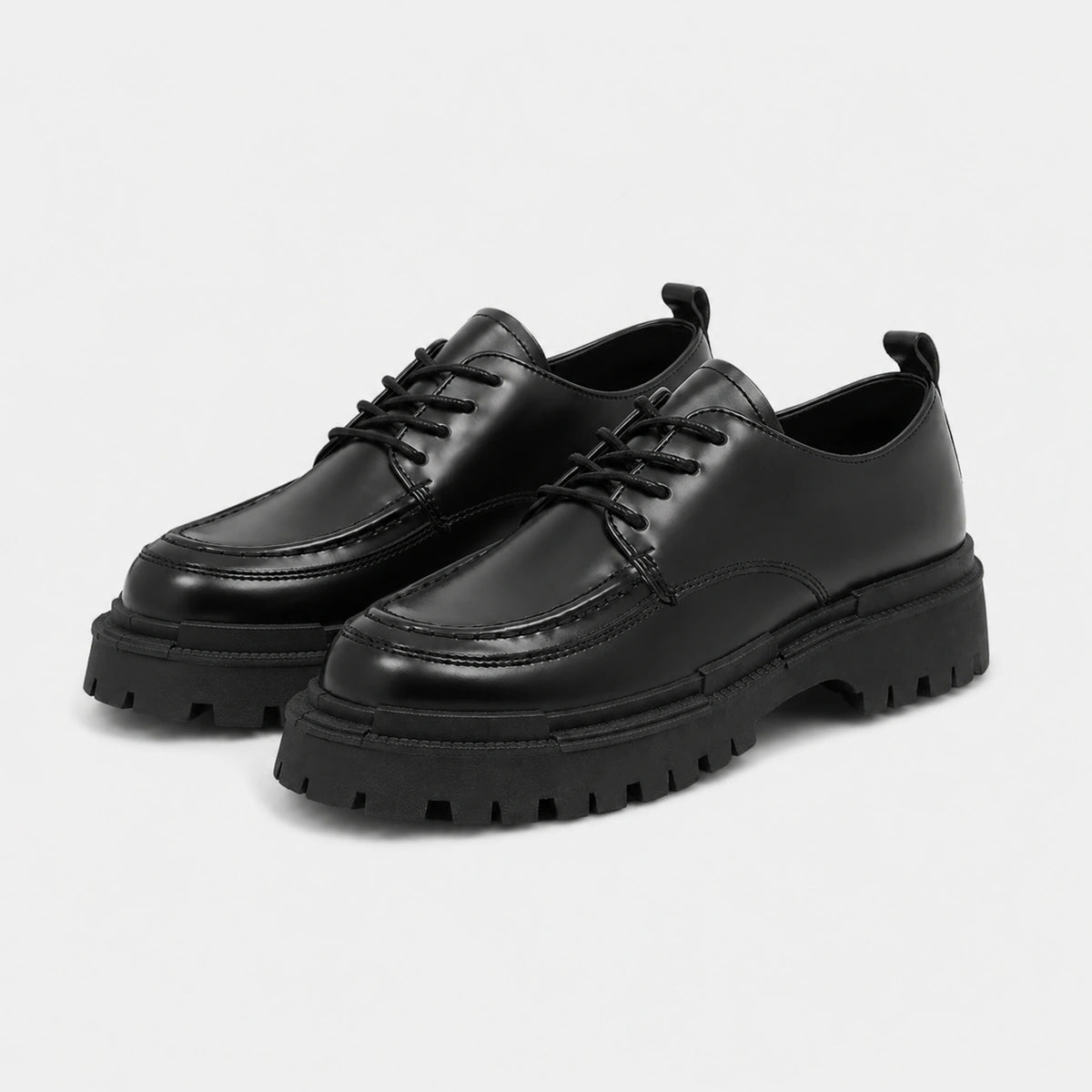 Mocassin Derby Compensé en Cuir Noir Semelle Épaisse à Lacet | Lazare