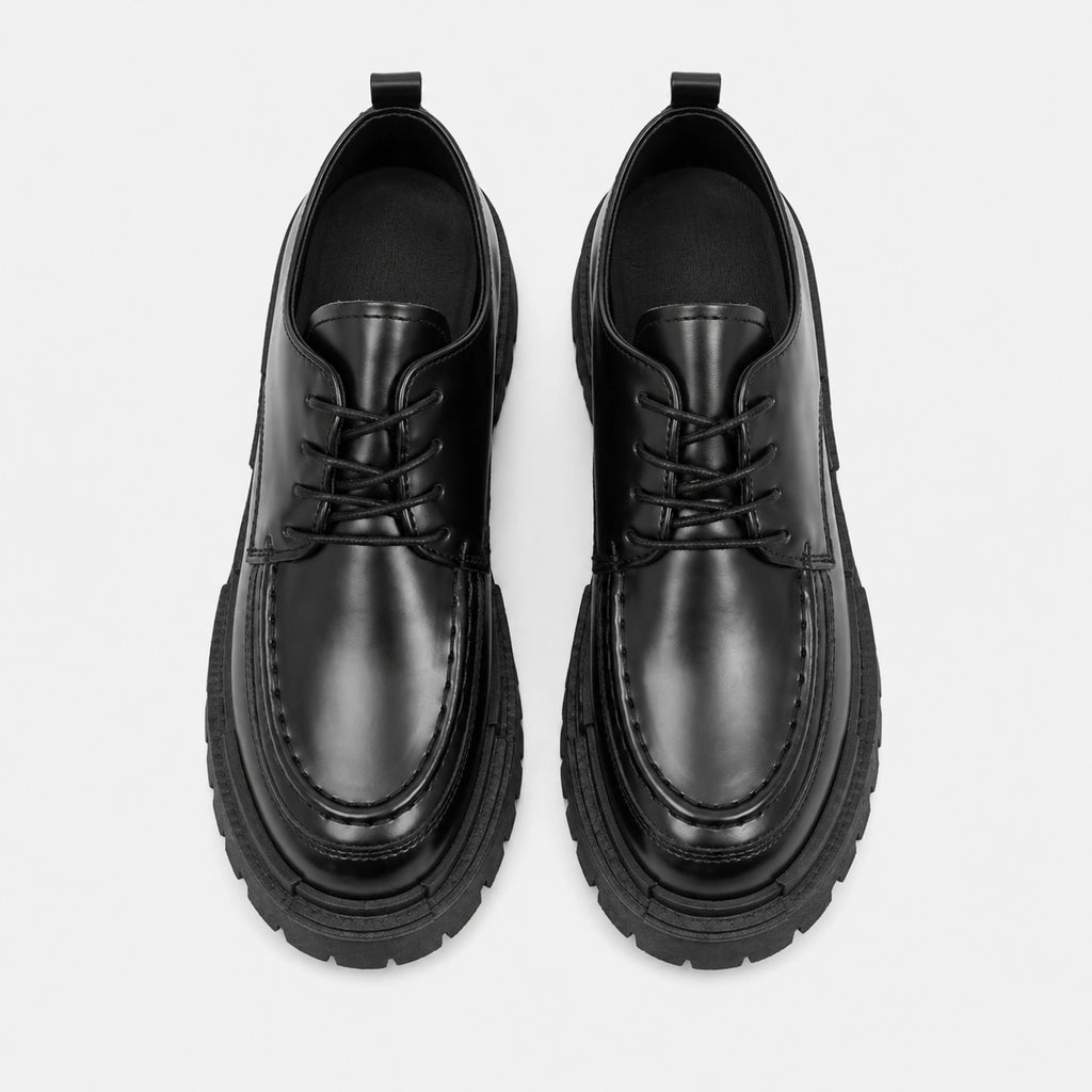 Mocassin Derby Compensé en Cuir Noir Semelle Épaisse à Lacet | Lazare