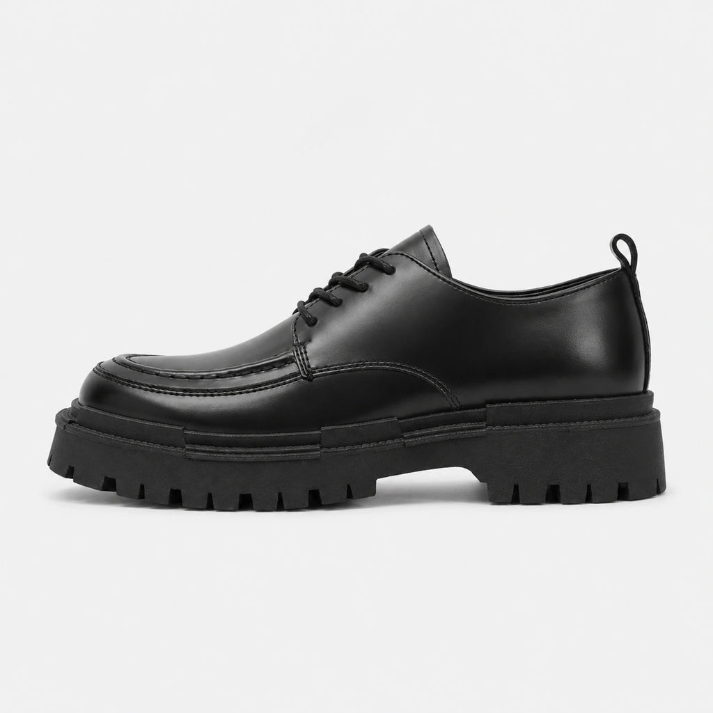 Mocassin Derby Compensé en Cuir Noir Semelle Épaisse à Lacet | Lazare
