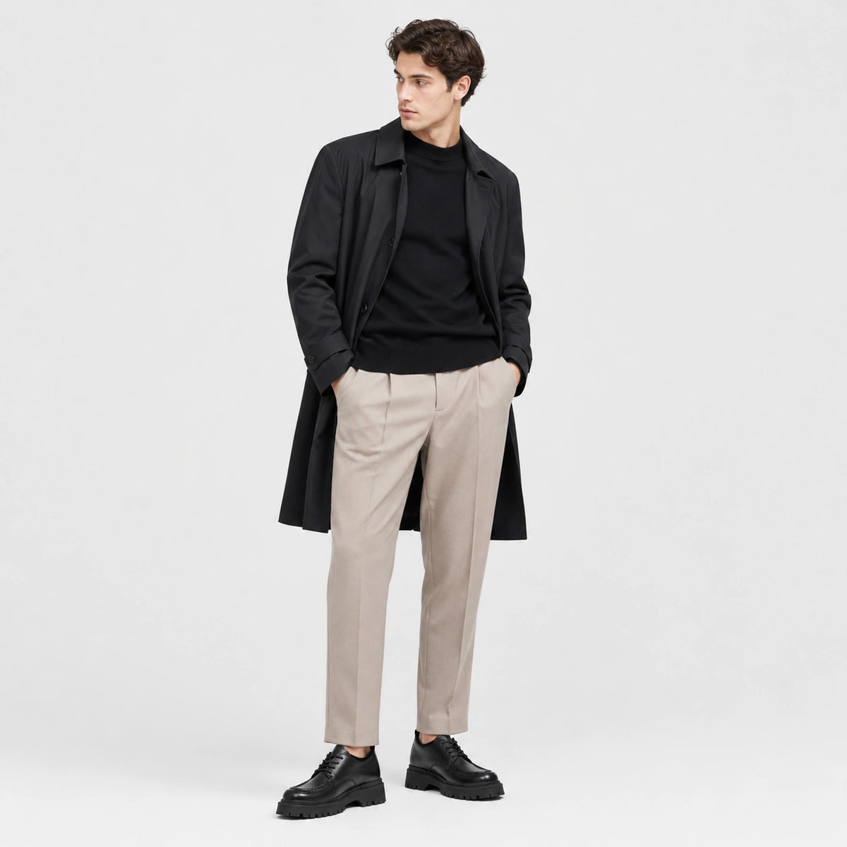 Mocassin Derby Compensé en Cuir Noir Semelle Épaisse à Lacet | Lazare