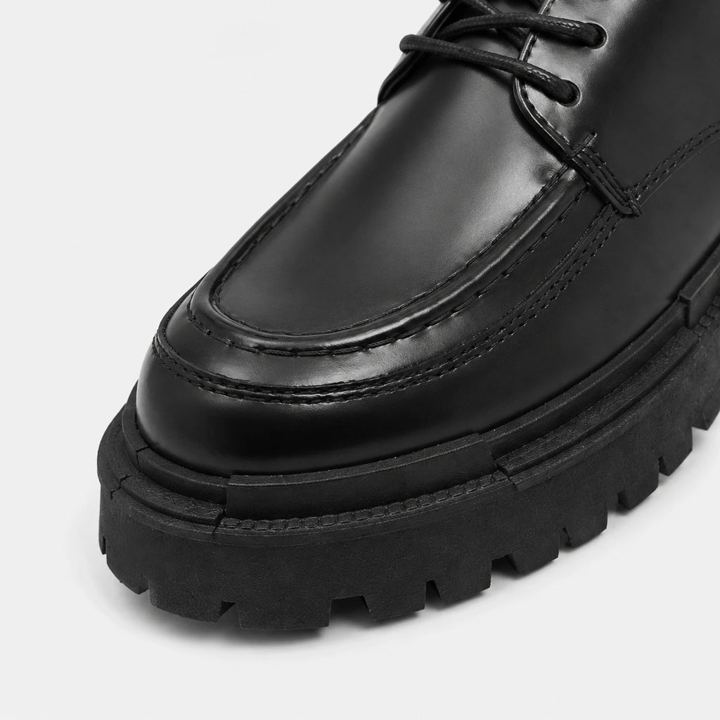 Mocassin Derby Compensé en Cuir Noir Semelle Épaisse à Lacet | Lazare