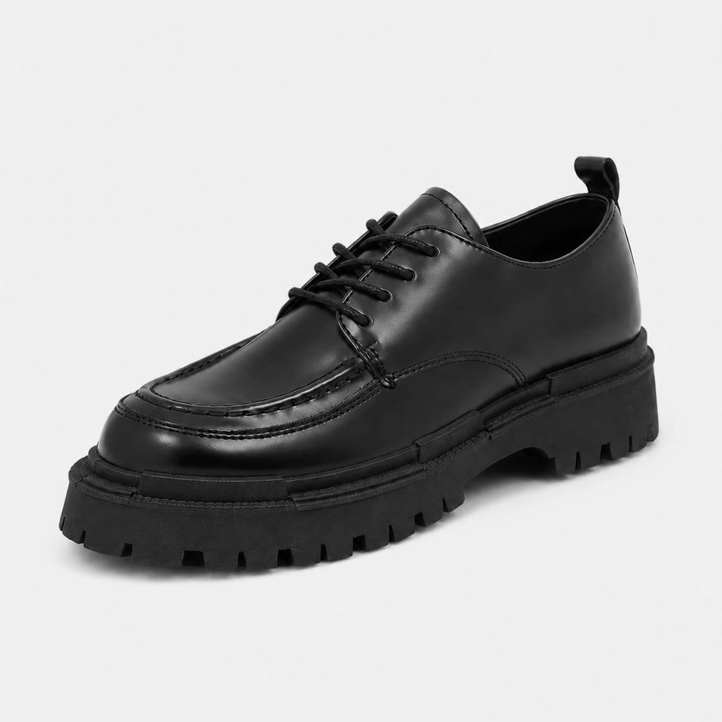 Mocassin Derby Compensé en Cuir Noir Semelle Épaisse à Lacet | Lazare