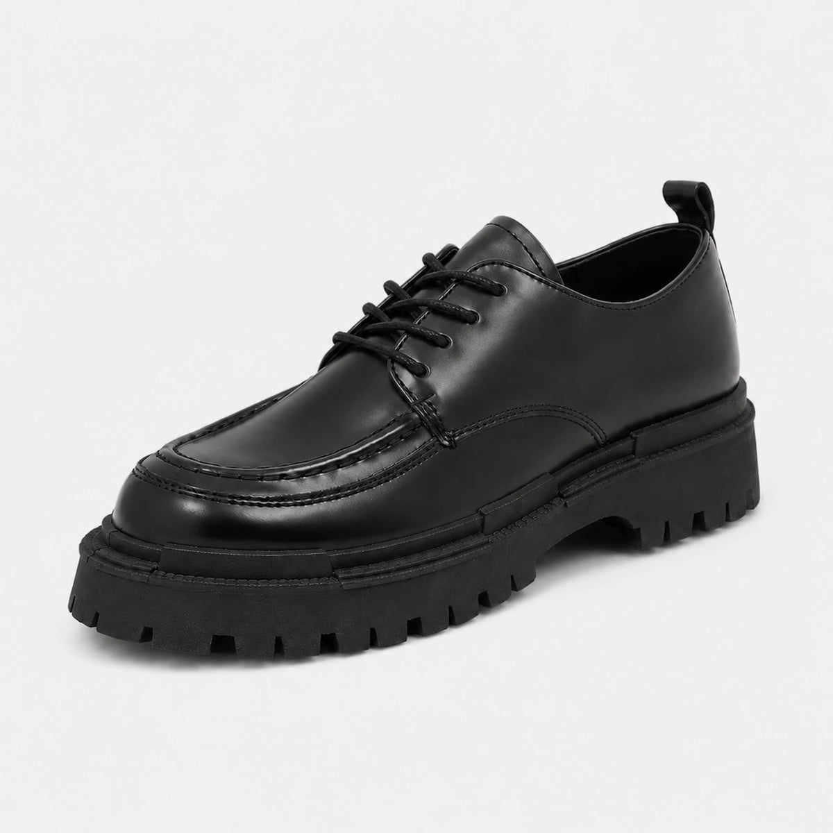 Mocassin Derby Compensé en Cuir Noir Semelle Épaisse à Lacet | Lazare