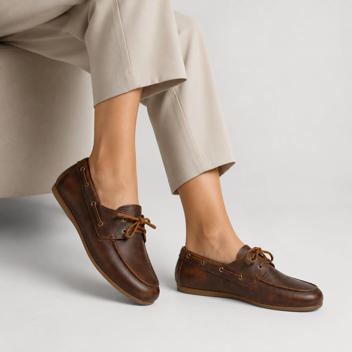 Mocassin en Cuir Marron Foncé à Lacets pour Femme | Marion