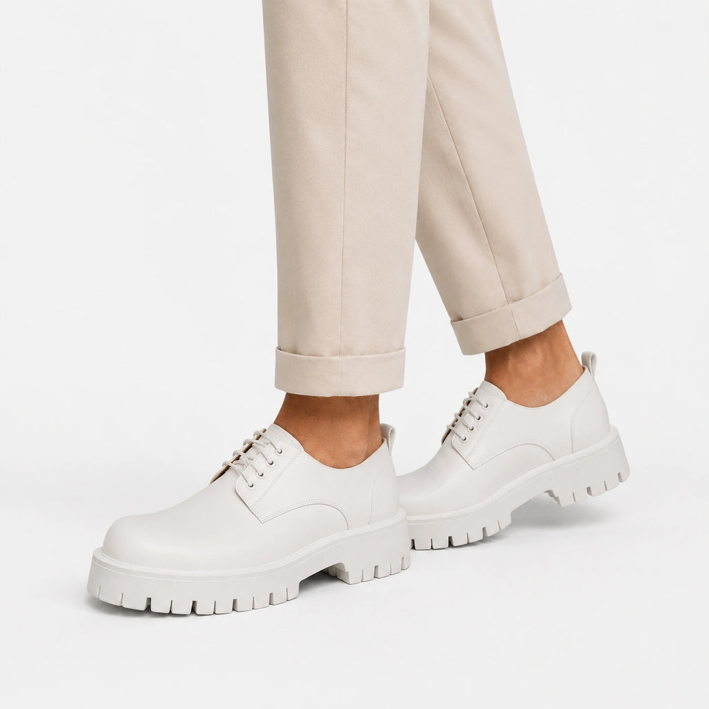 Mocassin Derby Plateforme Blanc à Lacets | Mickael