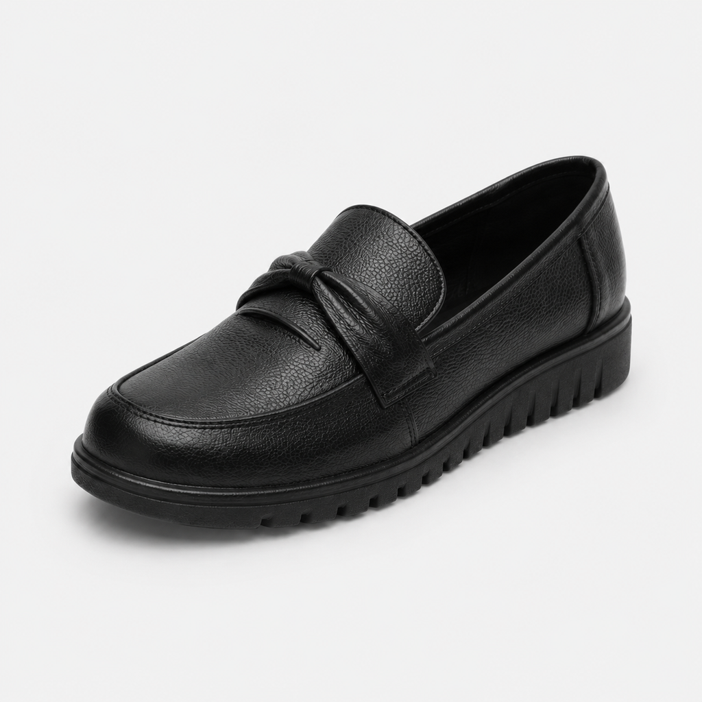 Mocassin Noir Compensé pour Femme avec Bandeau | Suzanne