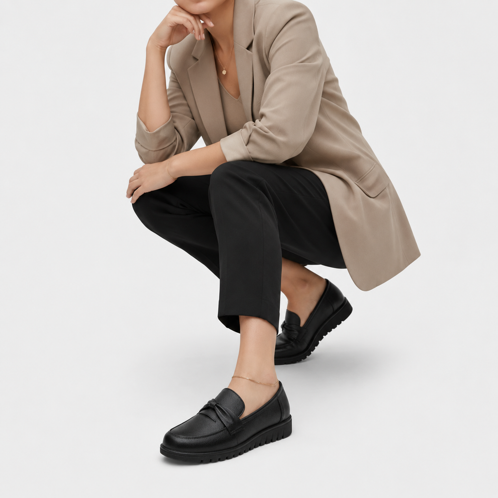 Mocassin Noir Compensé pour Femme avec Bandeau | Suzanne