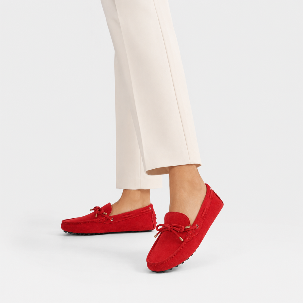 Mocassin Femme Rouge Daim | Marguerite