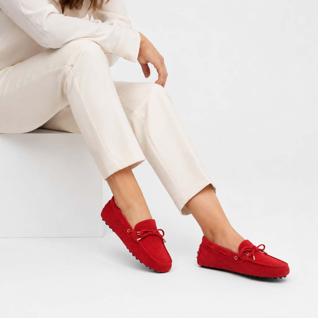 Mocassin Femme Rouge Daim | Marguerite
