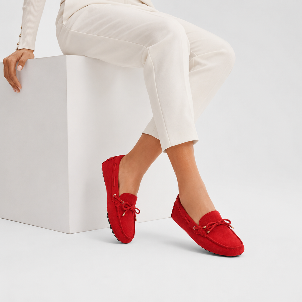 Mocassin Femme Rouge Daim | Marguerite