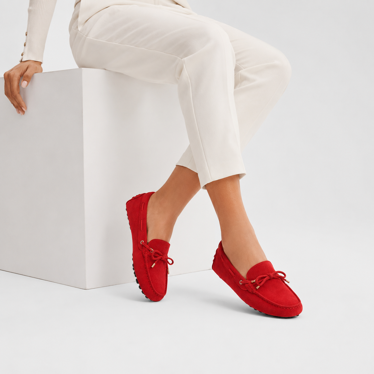Mocassin Femme Rouge Daim | Marguerite