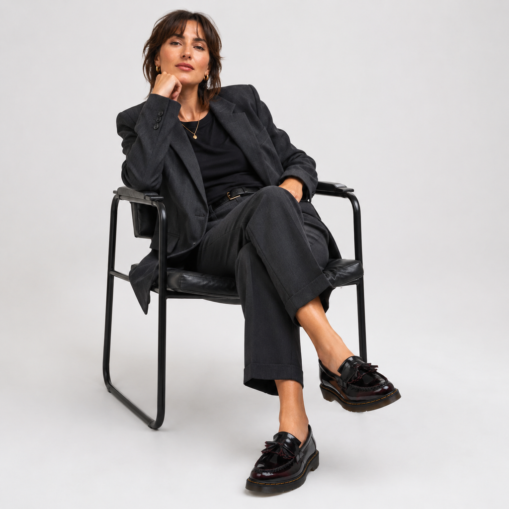 Mocassin en Cuir Vernis Noir et Bordeaux à Glands et Frange | Mireille