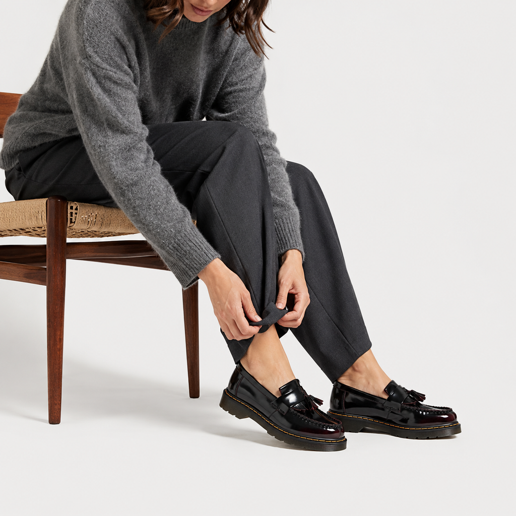 Mocassin en Cuir Vernis Noir et Bordeaux à Glands et Frange | Mireille
