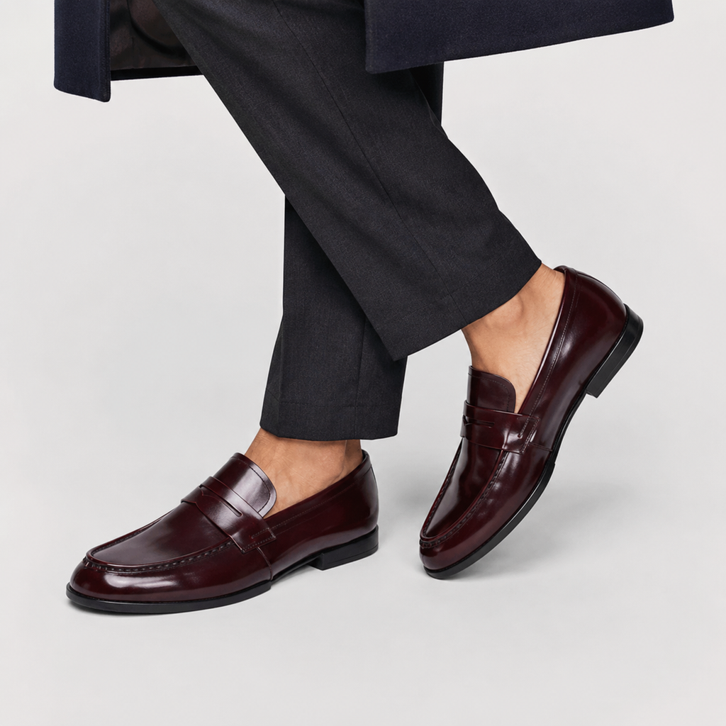 Mocassin en Cuir Vernis Bordeaux Foncé Costume pour Homme | Diego