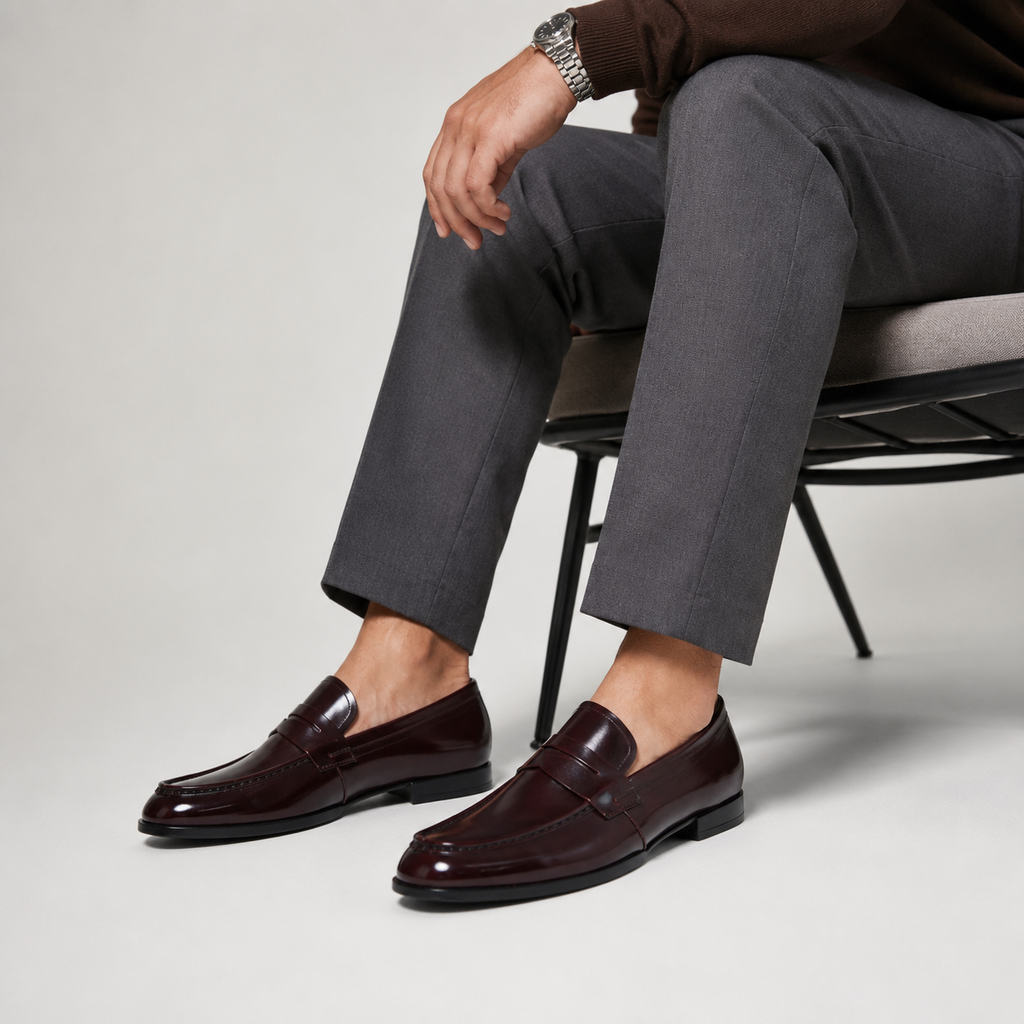 Mocassin en Cuir Vernis Bordeaux Foncé Costume pour Homme | Diego