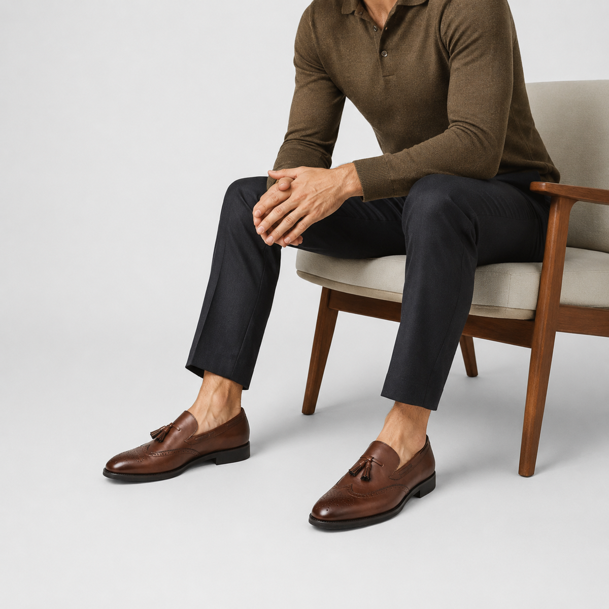 Mocassin en Cuir Vernis à Gland Marron Foncé Talon Homme | Sebastien