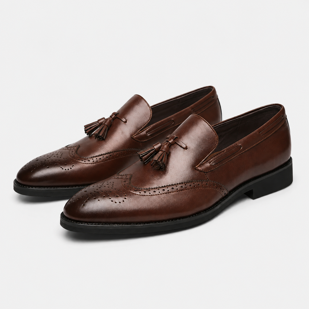Mocassin en Cuir Vernis à Gland Marron Foncé Talon Homme | Sebastien