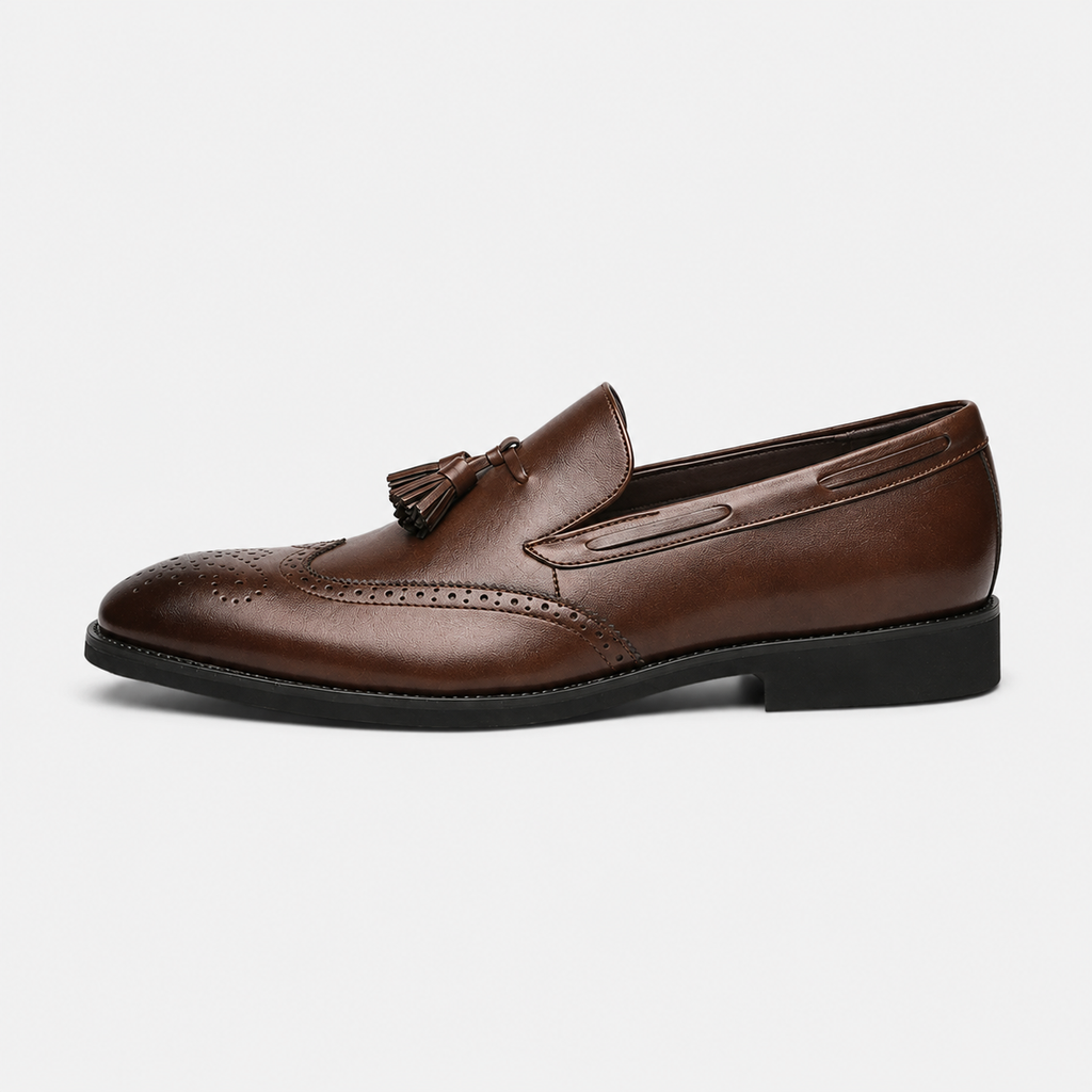 Mocassin en Cuir Vernis à Gland Marron Foncé Talon Homme | Sebastien