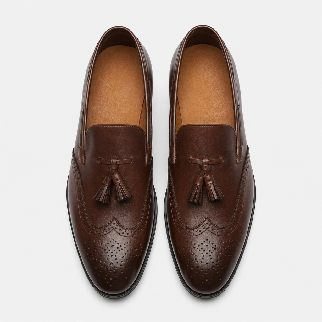 Mocassin en Cuir Vernis à Gland Marron Foncé Talon Homme | Sebastien