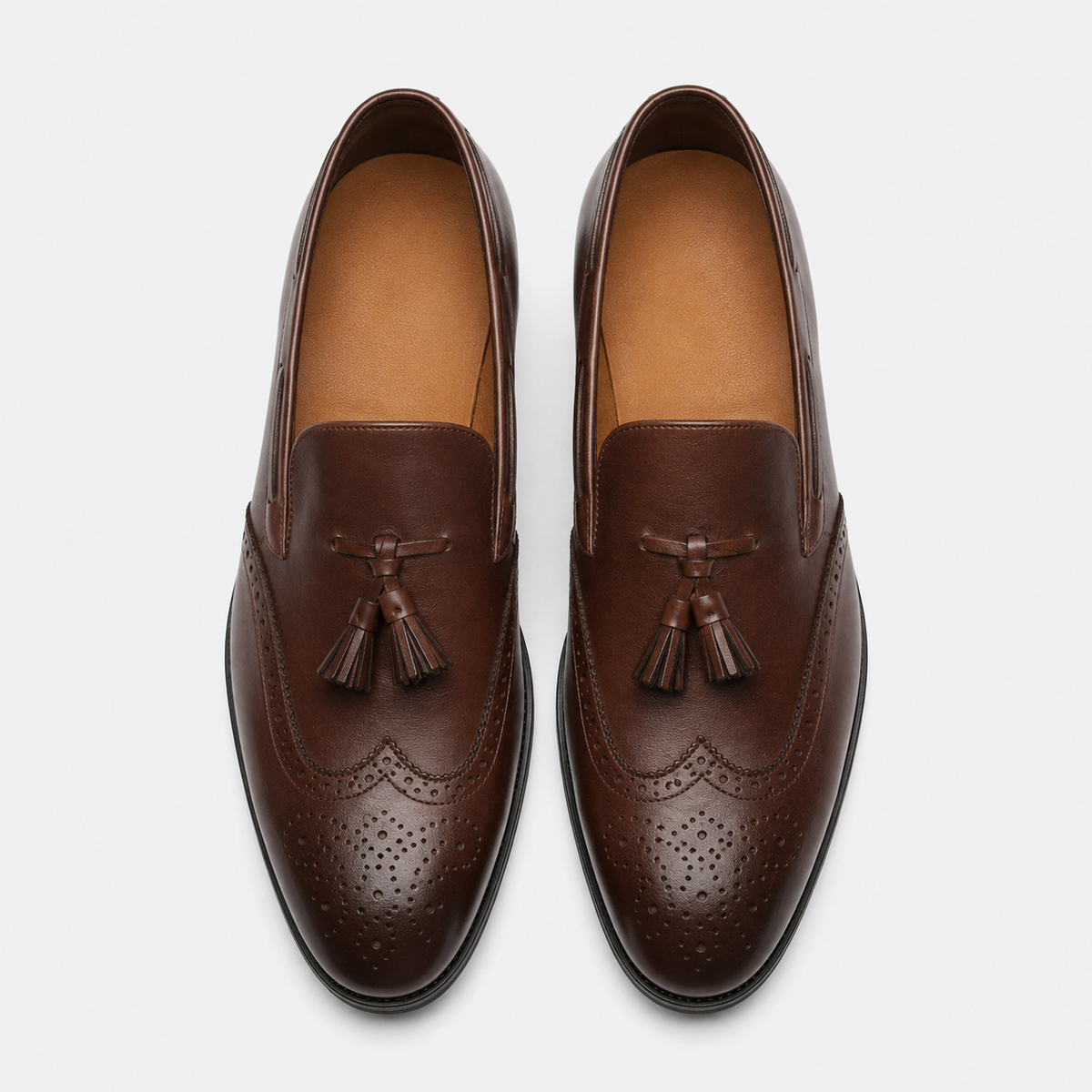 Mocassin en Cuir Vernis à Gland Marron Foncé Talon Homme | Sebastien