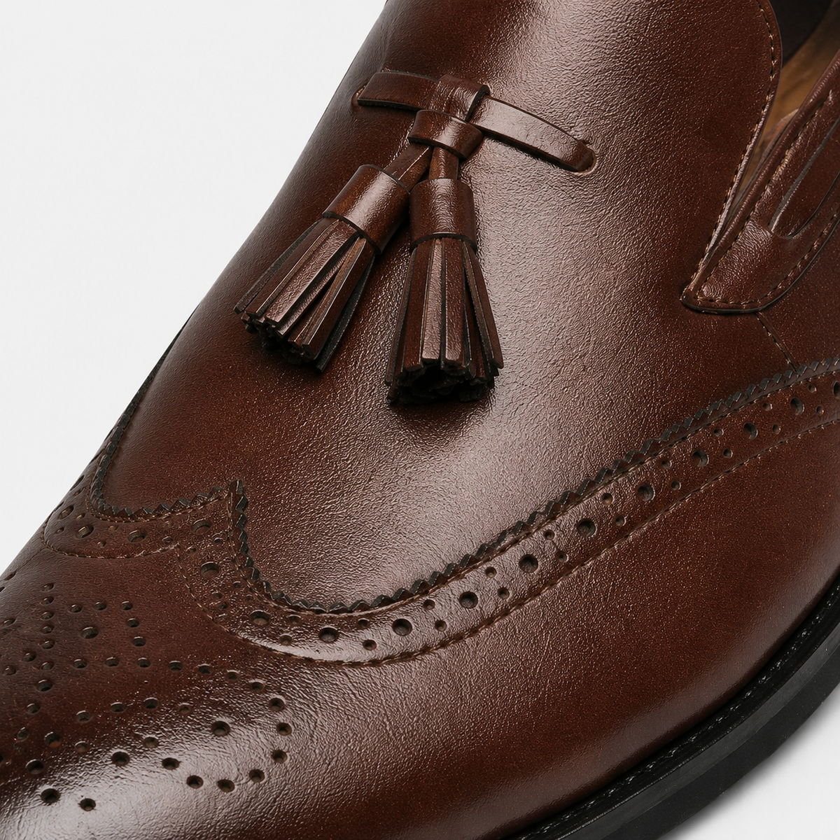 Mocassin en Cuir Vernis à Gland Marron Foncé Talon Homme | Sebastien