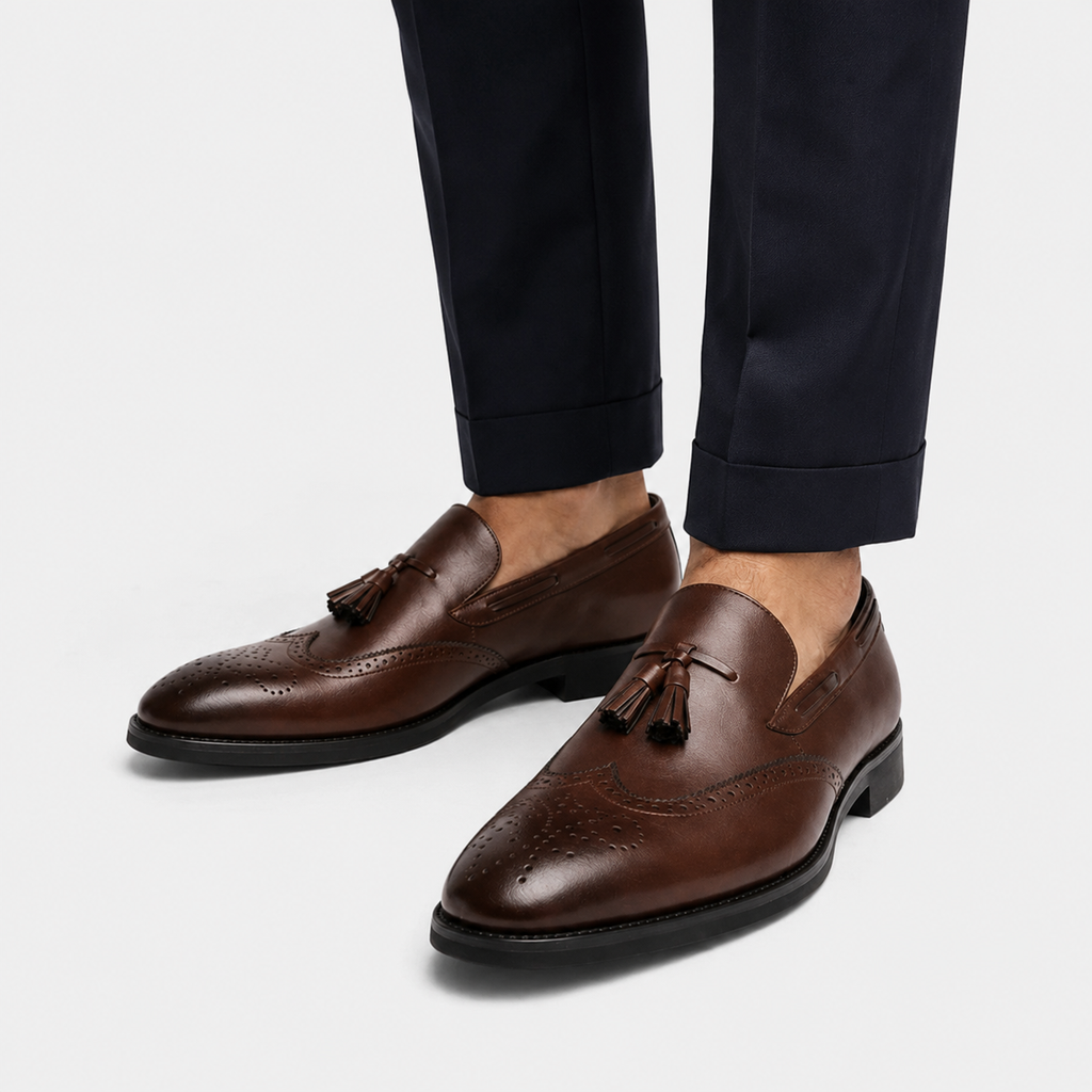Mocassin en Cuir Vernis à Gland Marron Foncé Talon Homme | Sebastien