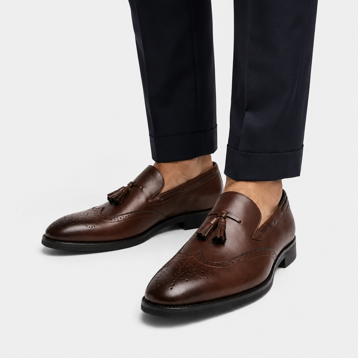 Mocassin en Cuir Vernis à Gland Marron Foncé Talon Homme | Sebastien