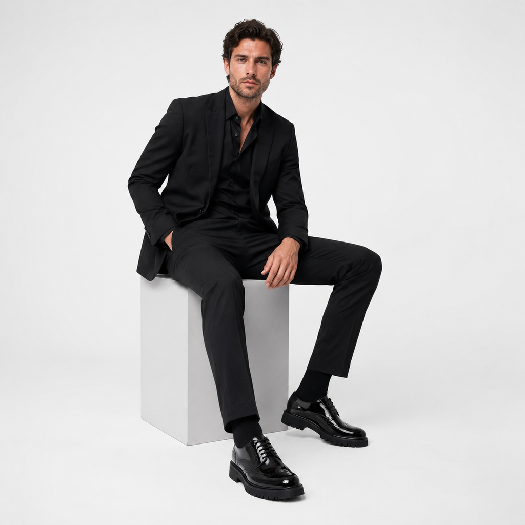 Mocassin Derby Plateforme Compensée Noir Vernis à Lacets | Mahé