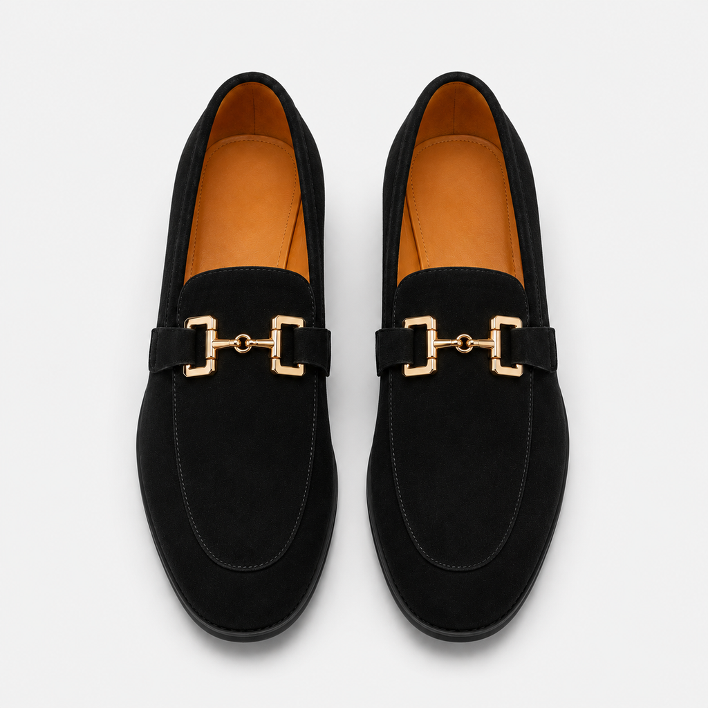 Mocassin Daim Nubuck Noir Mors Doré Homme | Remi