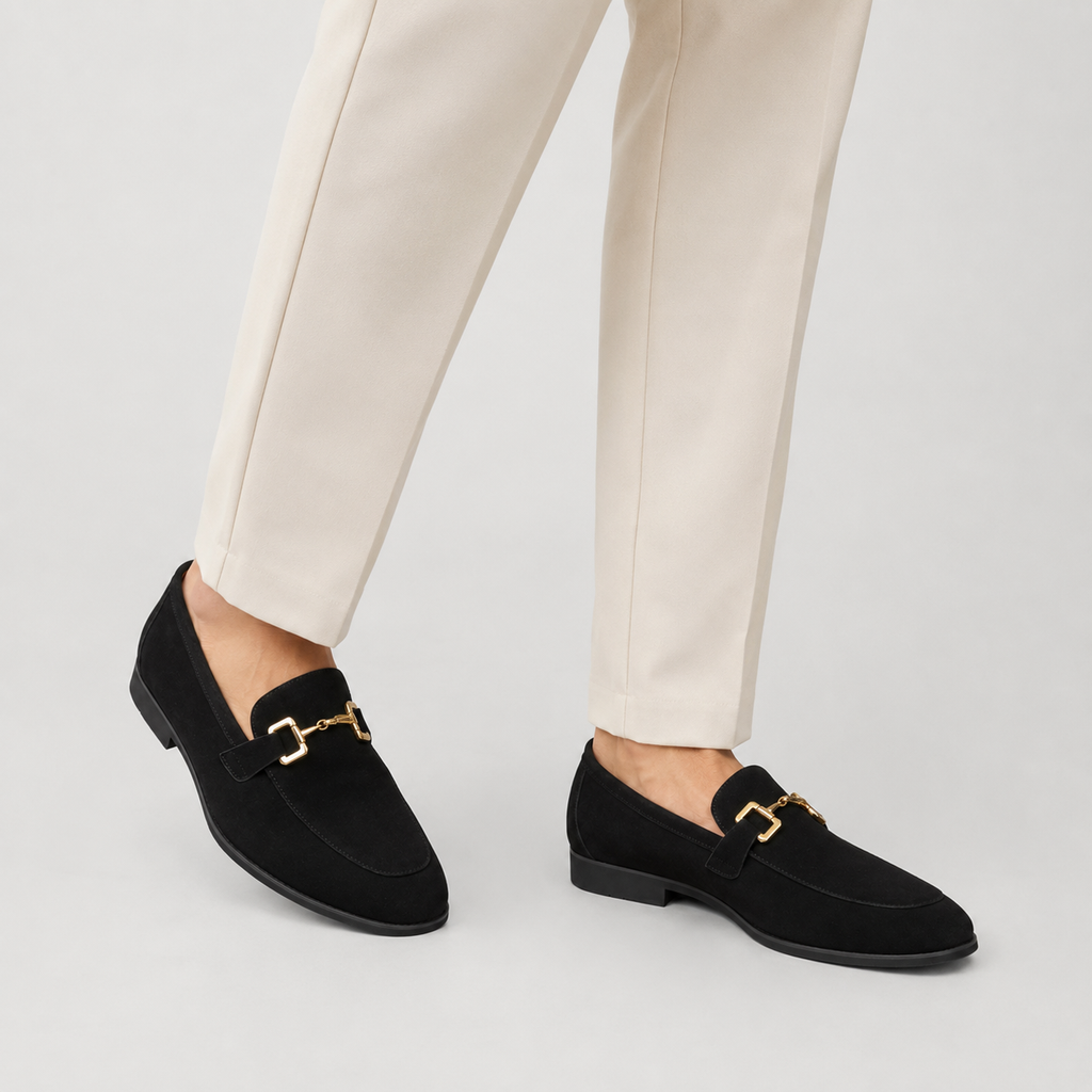 Mocassin Daim Nubuck Noir Mors Doré Homme | Remi