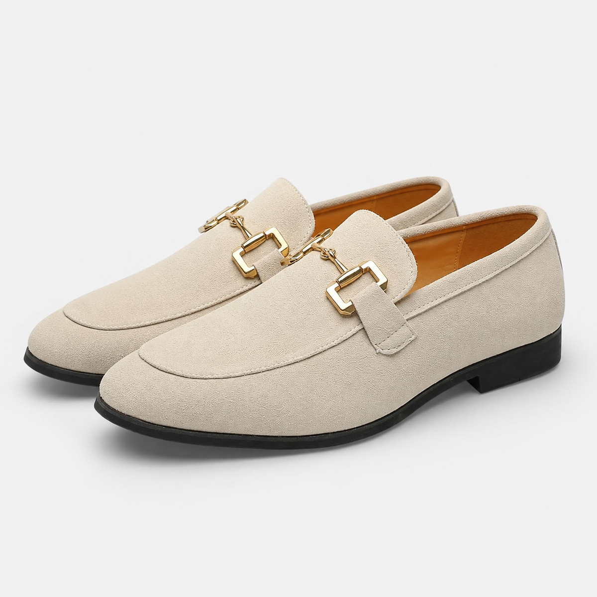Mocassin Daim Nubuck Beige à Mors Doré pour Homme | Emmanuel
