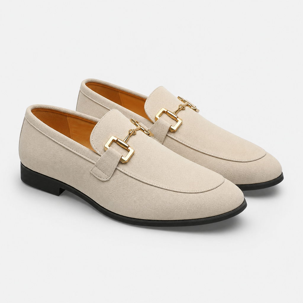 Mocassin Daim Nubuck Beige à Mors Doré pour Homme | Emmanuel