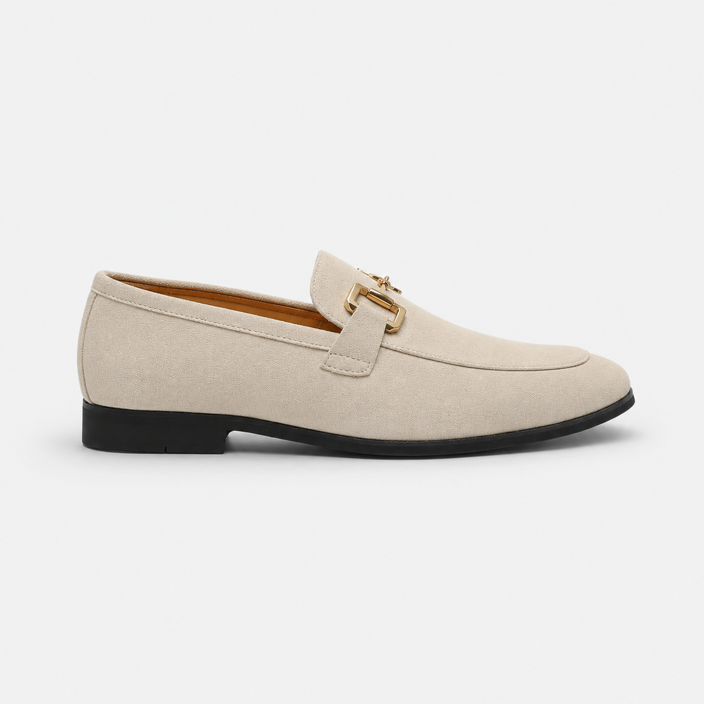 Mocassin Daim Nubuck Beige à Mors Doré pour Homme | Emmanuel