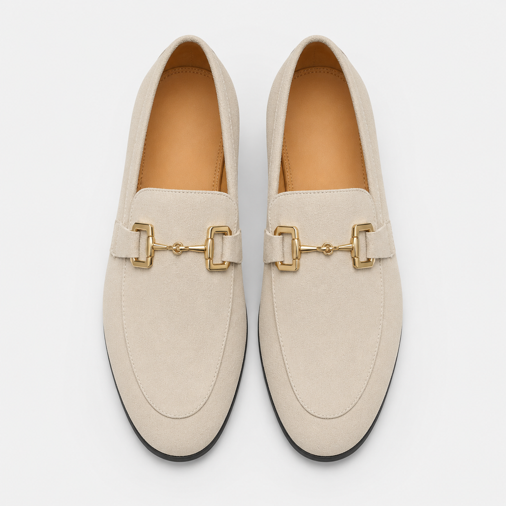 Mocassin Daim Nubuck Beige à Mors Doré pour Homme | Emmanuel