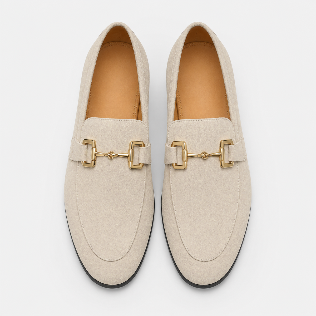 Mocassin Daim Nubuck Beige à Mors Doré pour Homme | Emmanuel
