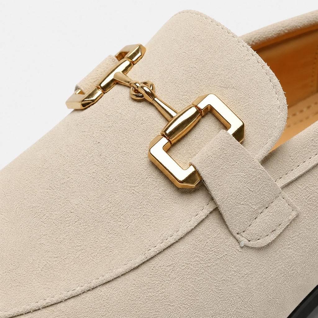 Mocassin Daim Nubuck Beige à Mors Doré pour Homme | Emmanuel