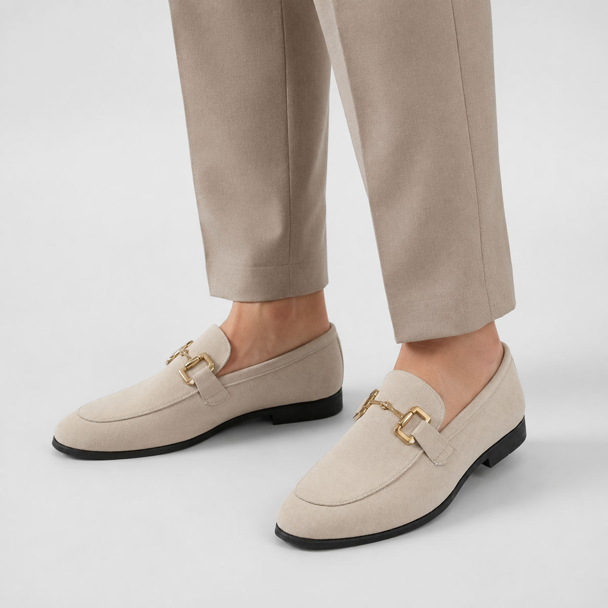Mocassin Daim Nubuck Beige à Mors Doré pour Homme | Emmanuel