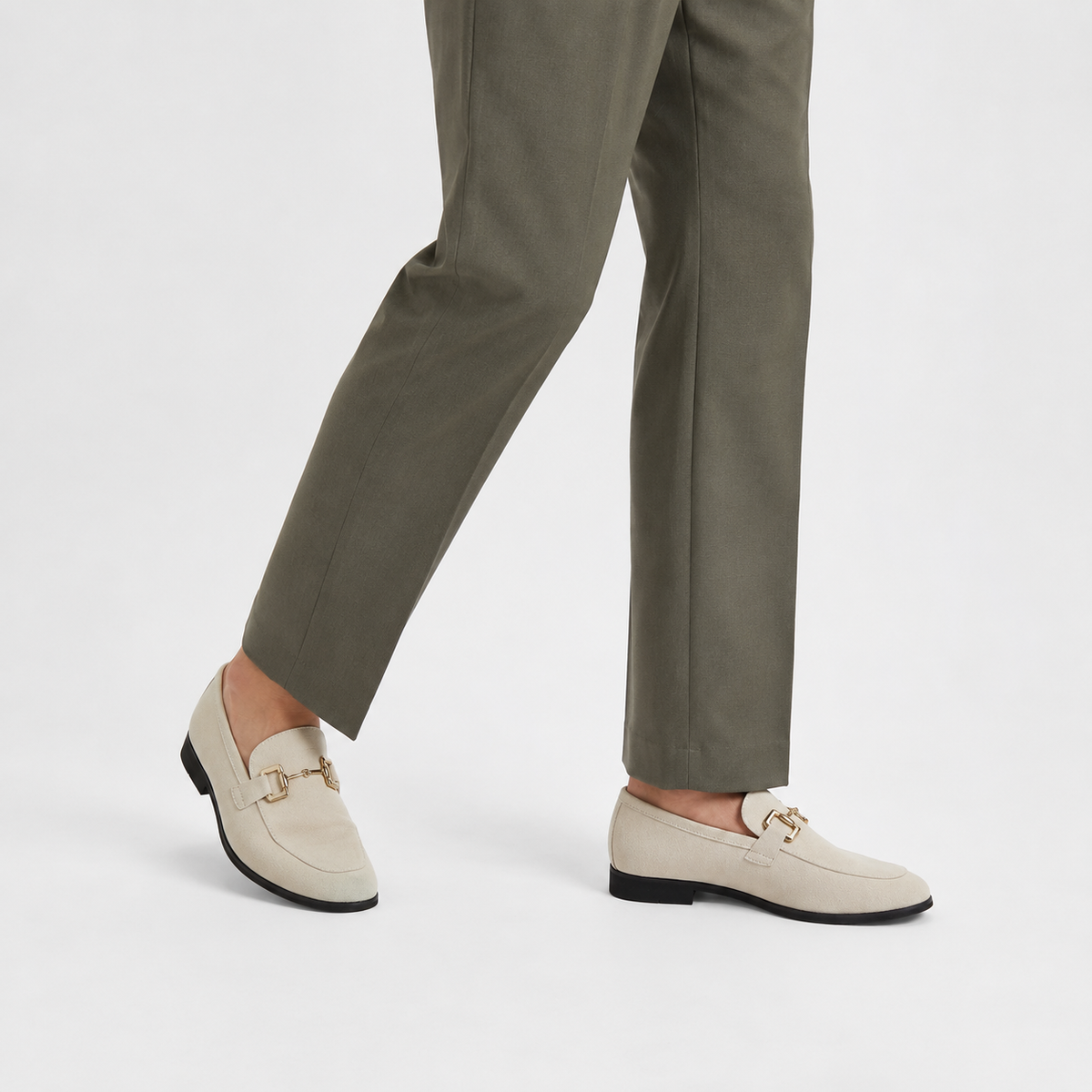 Mocassin Daim Nubuck Beige à Mors Doré pour Homme | Emmanuel
