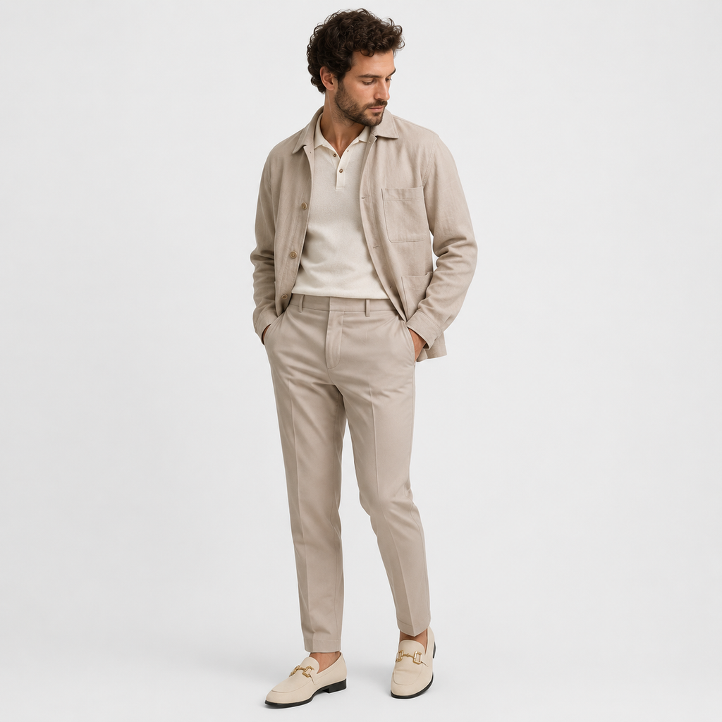 Mocassin Daim Nubuck Beige à Mors Doré pour Homme | Emmanuel