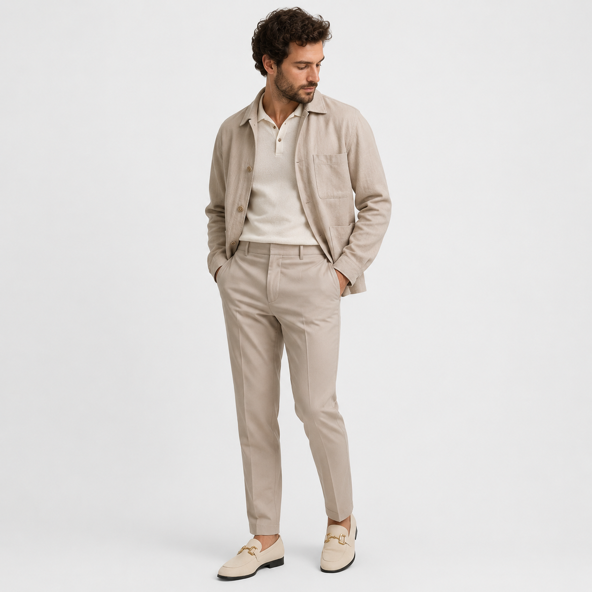 Mocassin Daim Nubuck Beige à Mors Doré pour Homme | Emmanuel