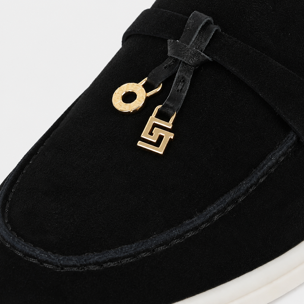 Mocassin Daim Noir Glands Dorés | Angele