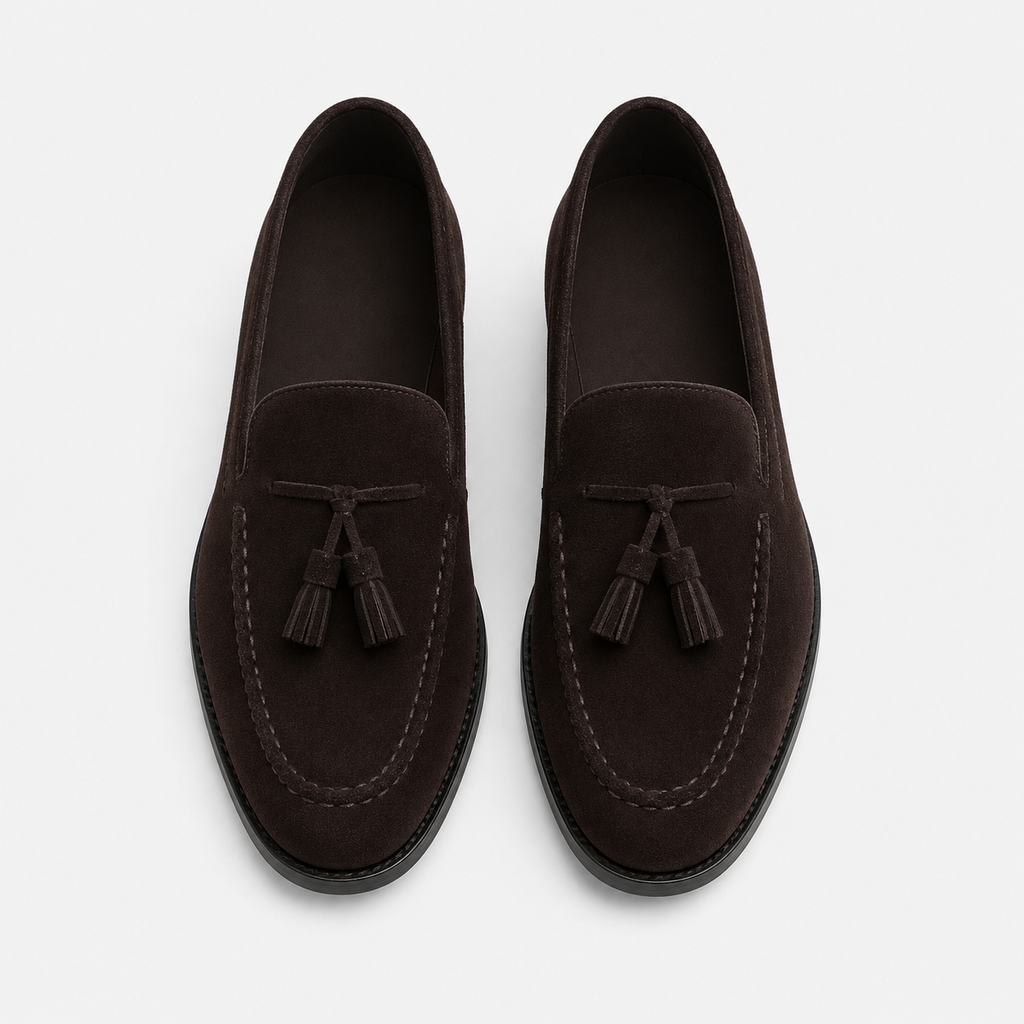 Mocassin Daim Marron Foncé à Glands et Talon Homme | Gabriel