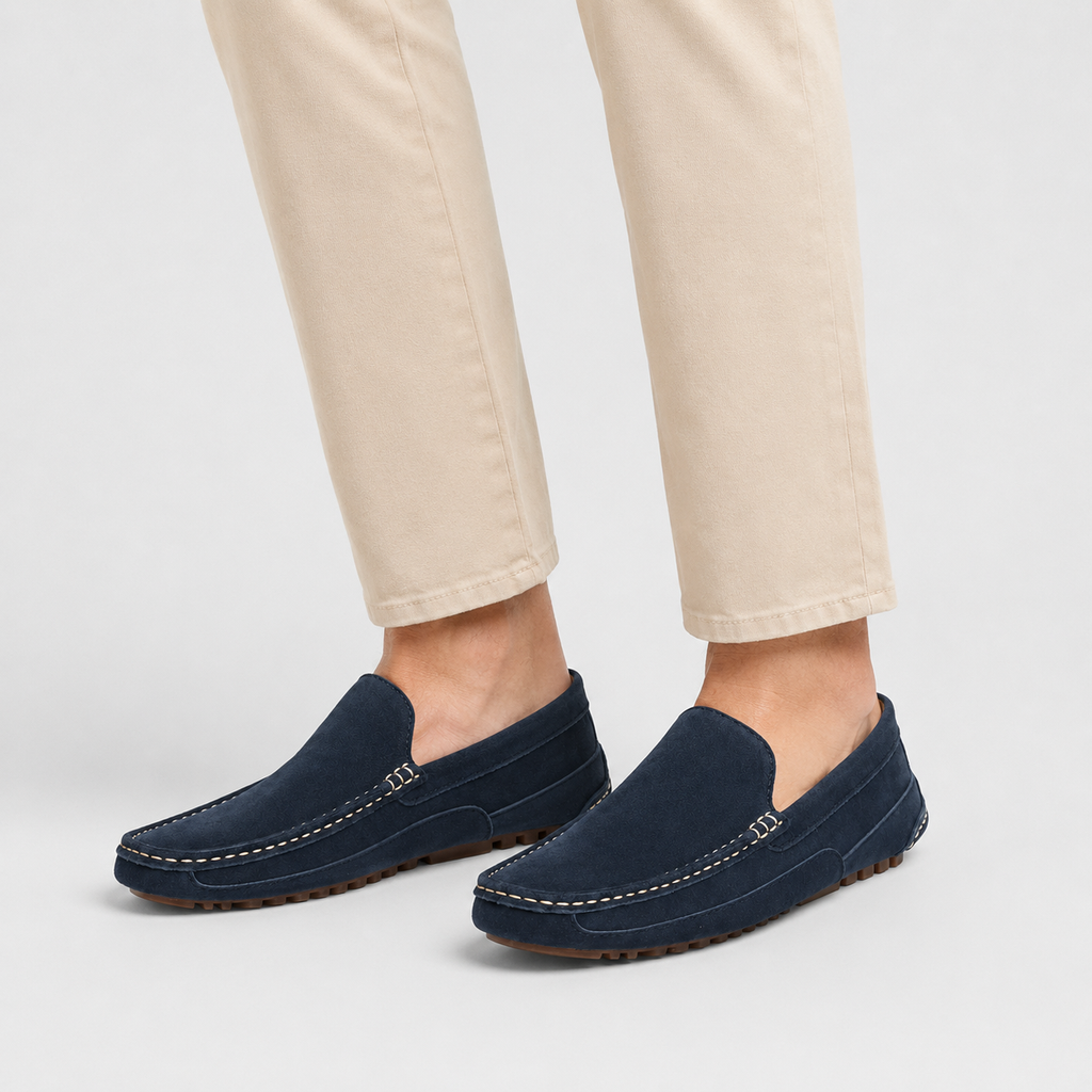 Mocassin Daim Bleu Marine Homme | Bertrand
