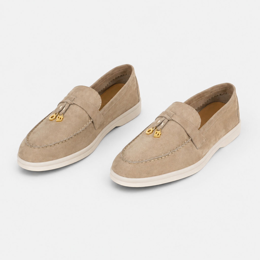 Mocassin Daim Beige Glands Dorés | Laure