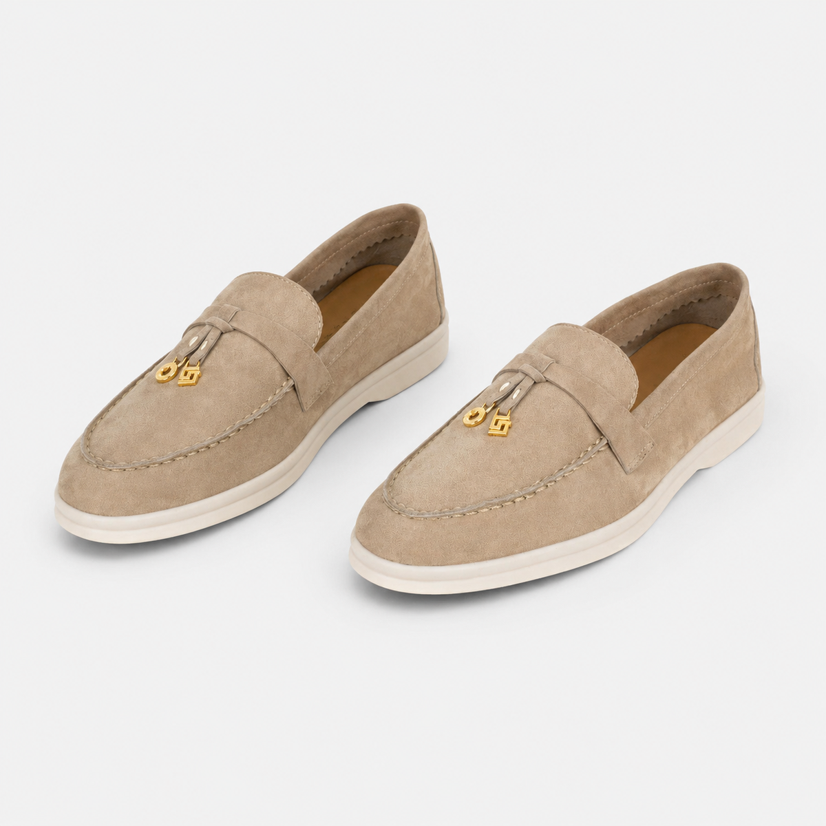 Mocassin Daim Beige Glands Dorés | Laure