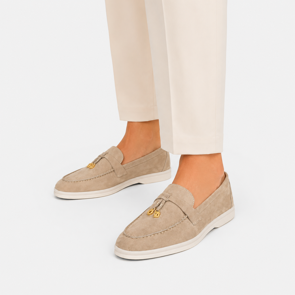 Mocassin Daim Beige Glands Dorés | Laure