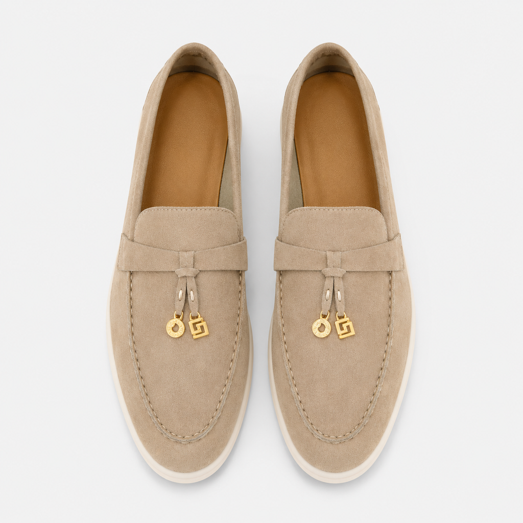 Mocassin Daim Beige Glands Dorés | Laure