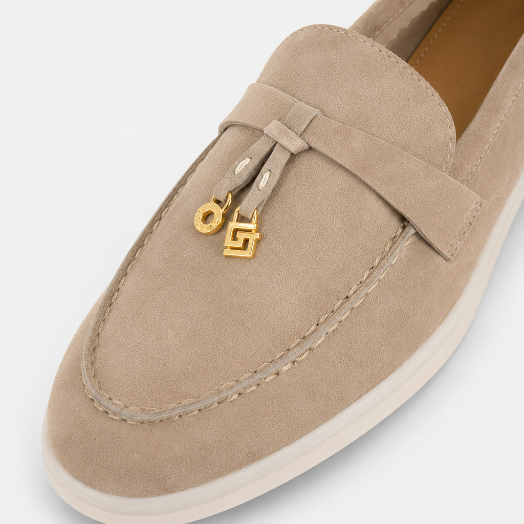Mocassin Daim Beige Glands Dorés | Laure