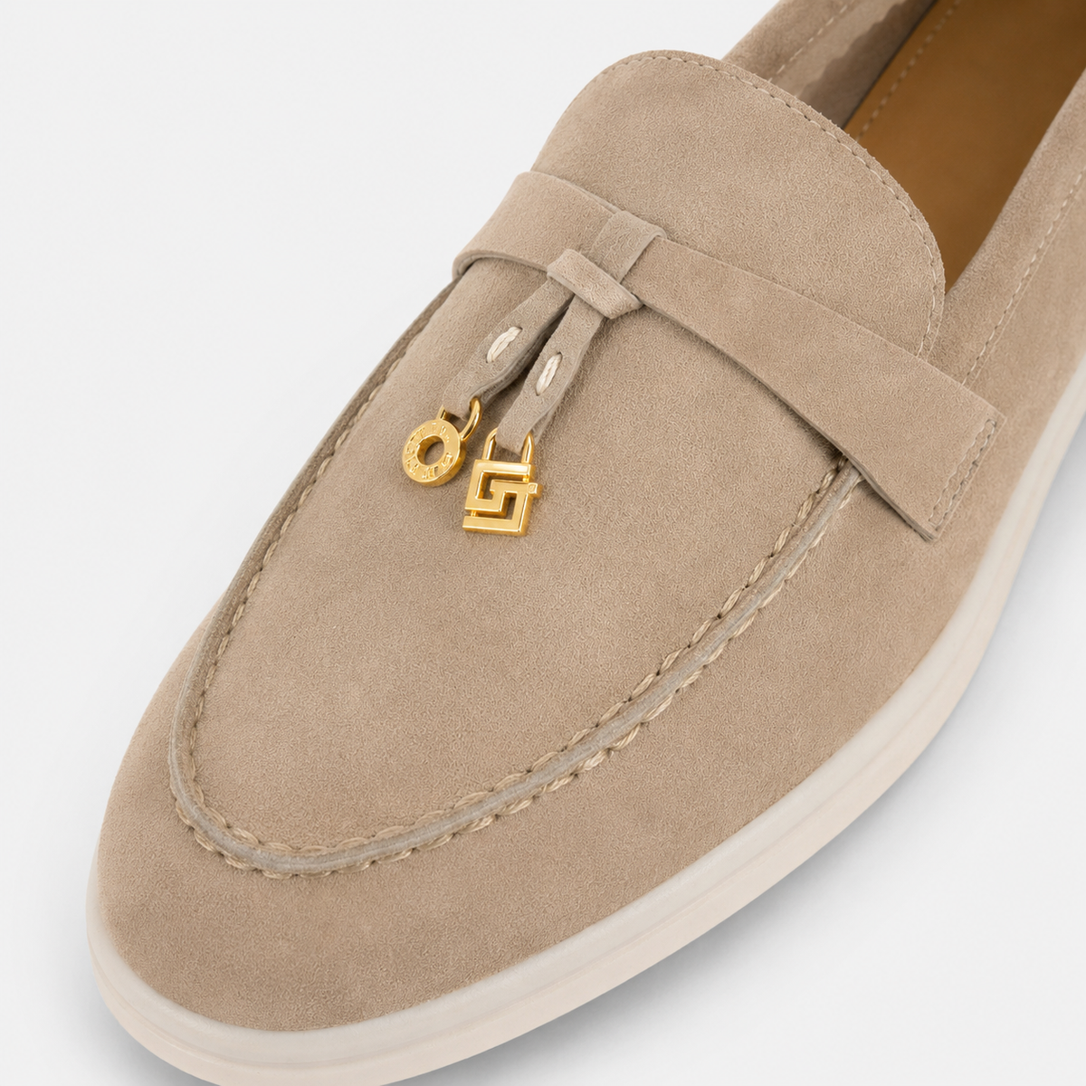Mocassin Daim Beige Glands Dorés | Laure
